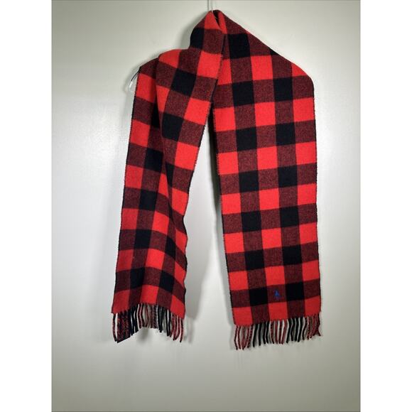 POLO RALPH LAUREN Red Plaid Wool Logo‎ Scarf Muffler O/S One Size Fits All - Picture 1 of 5